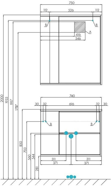 Тумба с раковиной Aquaton Бостон 75 1A2526K1BN010